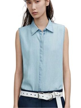 Acne Studios Ash Fluid Den Blue Button Front Sleeveless Collared Shirt | XXS